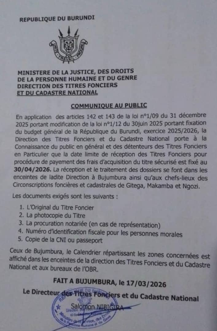 Titres fonciers sécurisés au Burundi : PARCEM plaide pour une suspension de l’exécution.